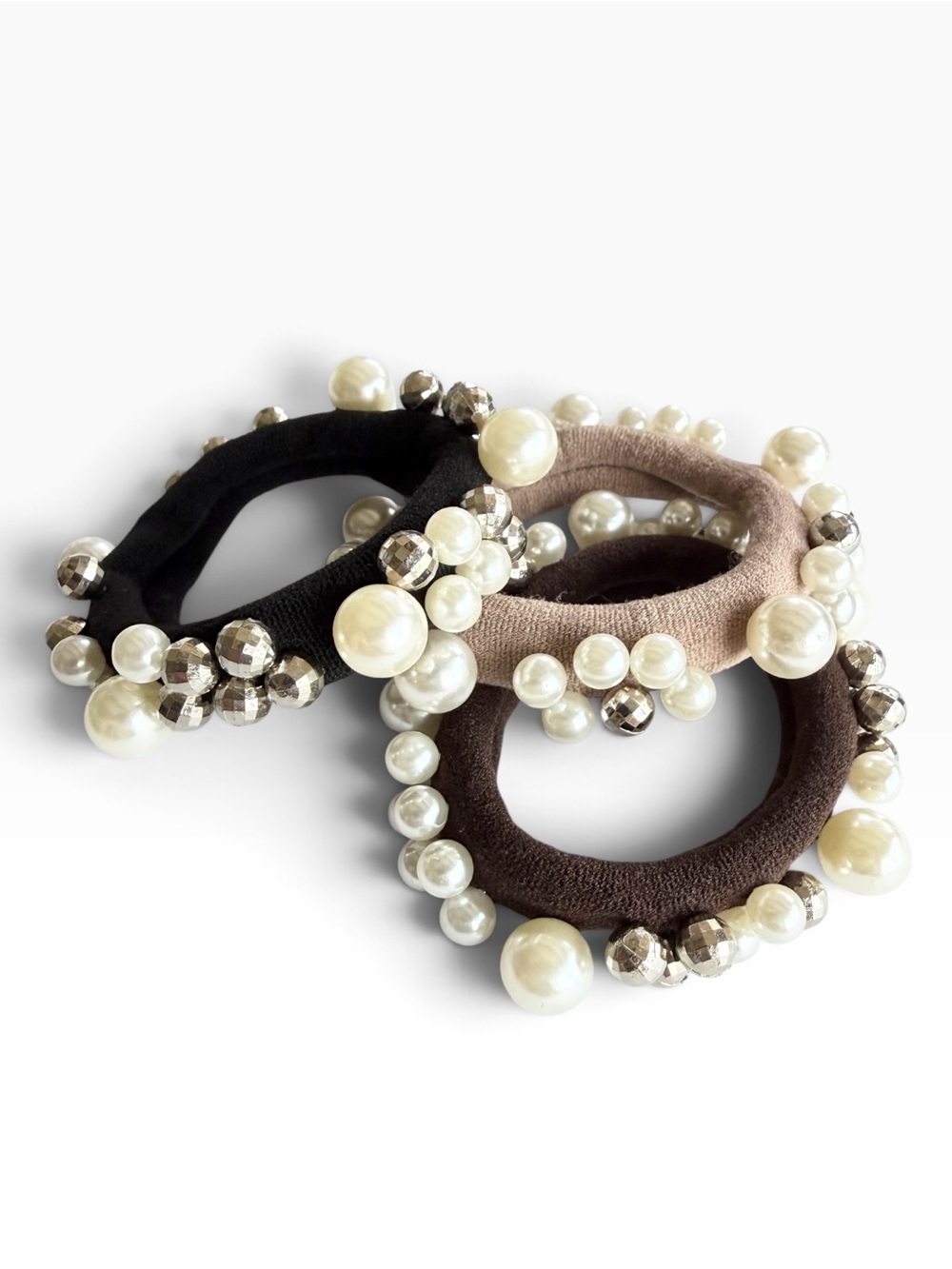 Embellished Hair Tie Set Pearl New
